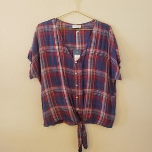 NWT Universal Thread Plaid Front Tie Top Size XL